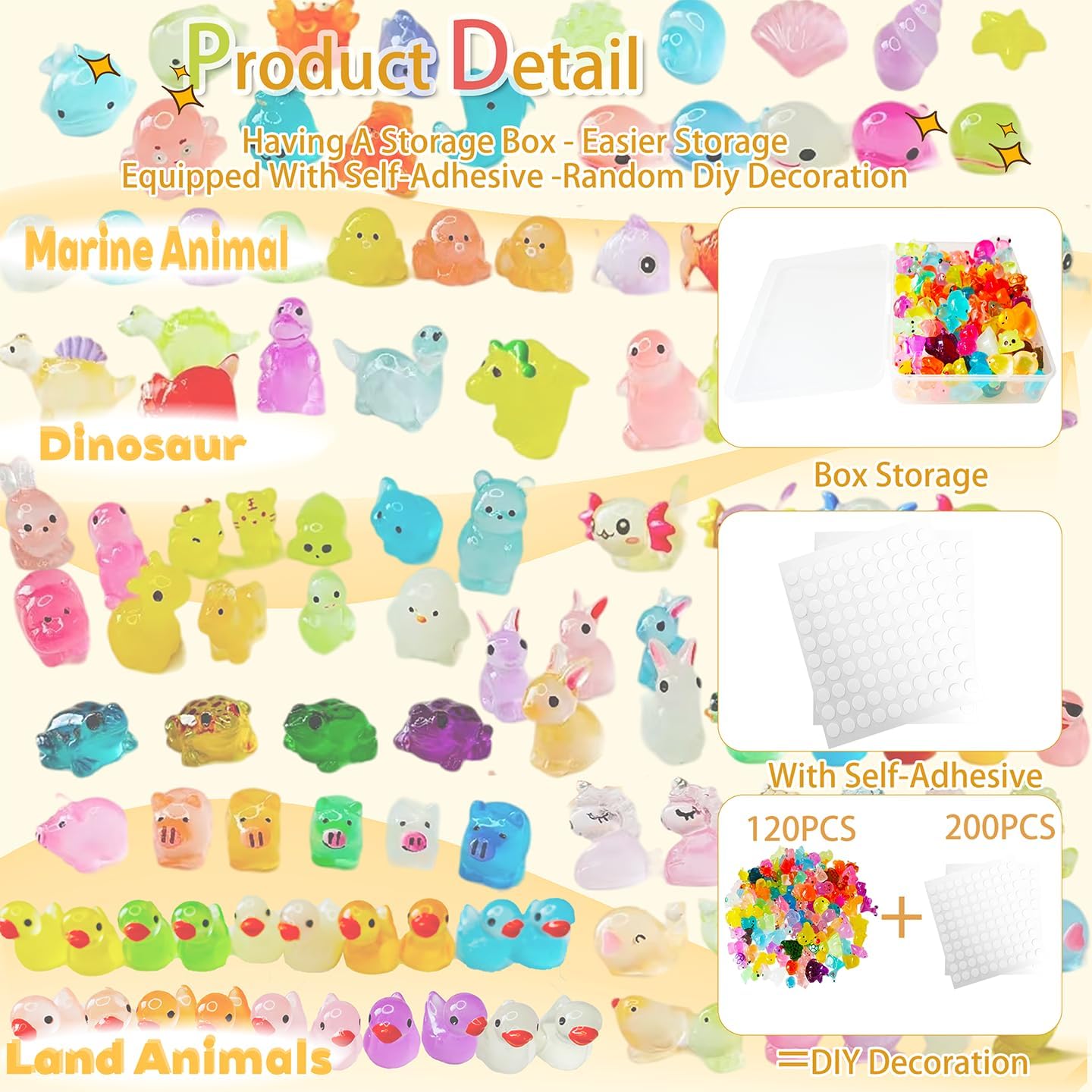 Luminous Mini Resin Animals Glow in The Dark 120pcs Variety Tiny Animals Figure Accessories for Aquarium,Swimming Party Landscape Decor Miniature Figurines with Nano Dots&Storage Box (Multicolor1) image 3