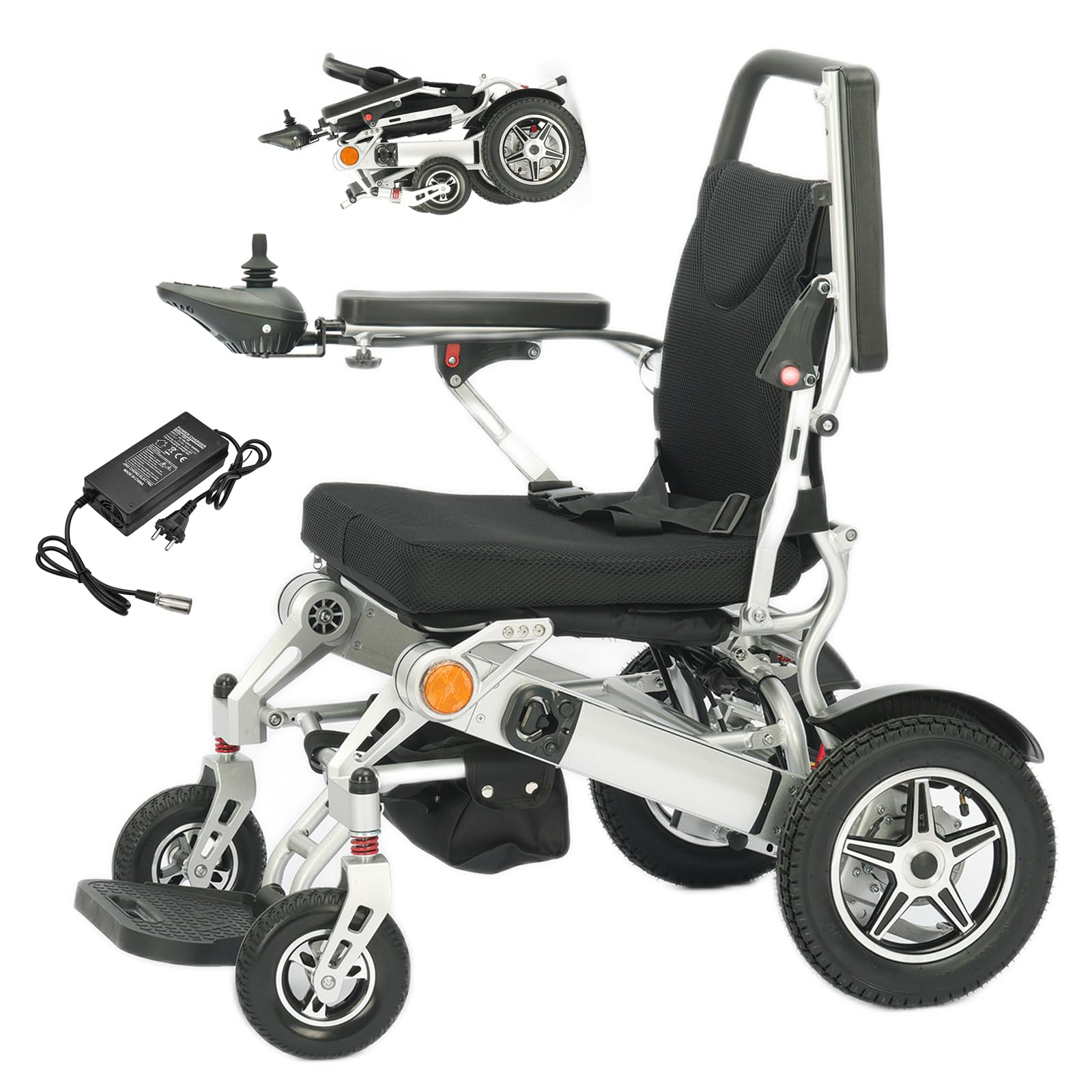 Elektrischer Rollstuhl Faltbar Leicht Elektrisch Reiserollstuhl, Elektrische Rollstühle mit Sicherheitsgurt, Elektrorollstuhl für ältere Menschen, 24V12A Lithium-Batterie, Aluminium