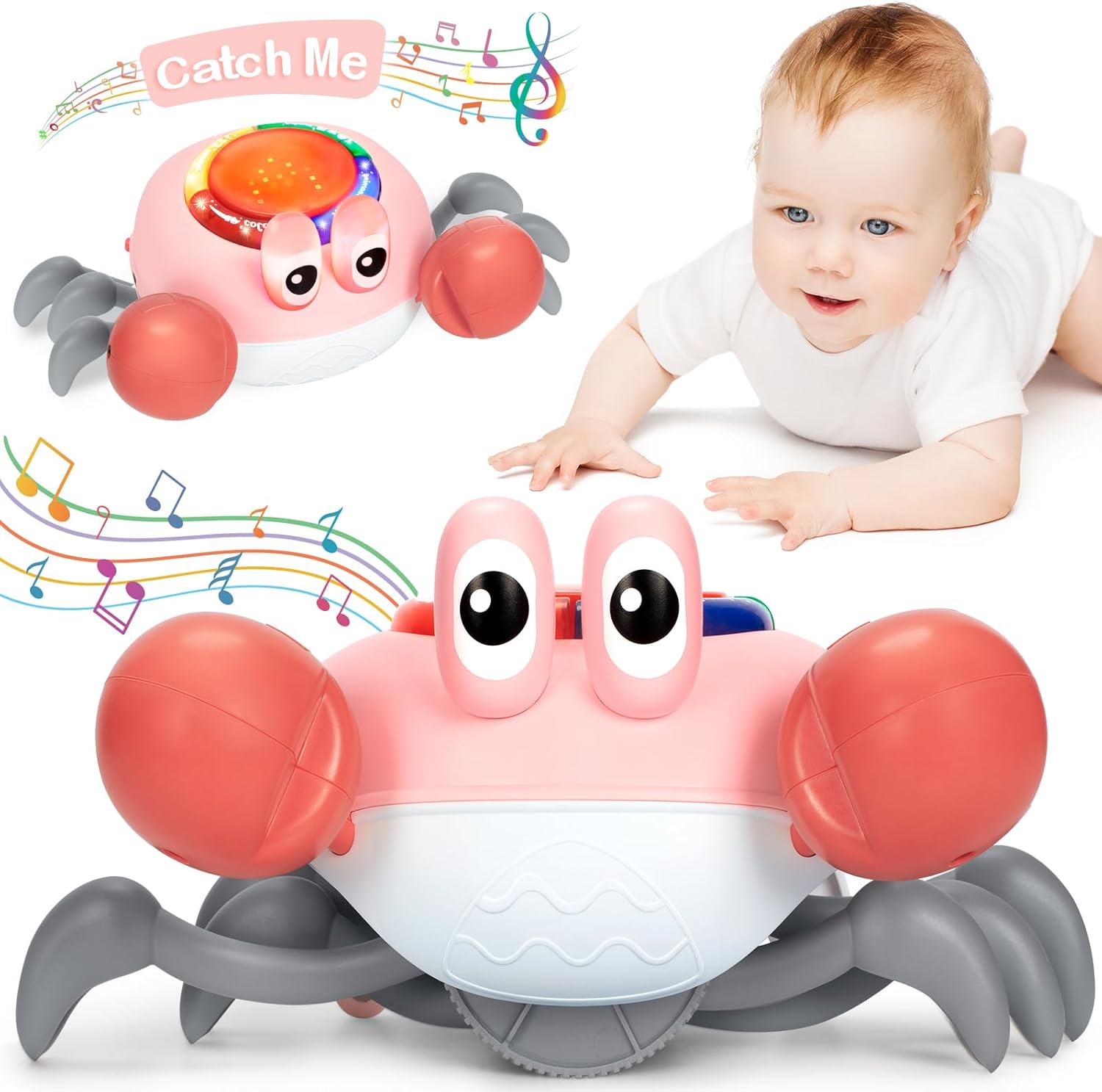 Musical Crawling Crab Baby Toy Tummy Time Toys for 612 Months Boy Girl, Lightup