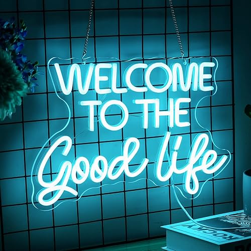 Miniatura 2 de Letrero de neón con texto en inglés "Welcome To The Good Life", luces LED de neón regulables, alimentadas por USB, 16.5 x 11 pulgadas, luz