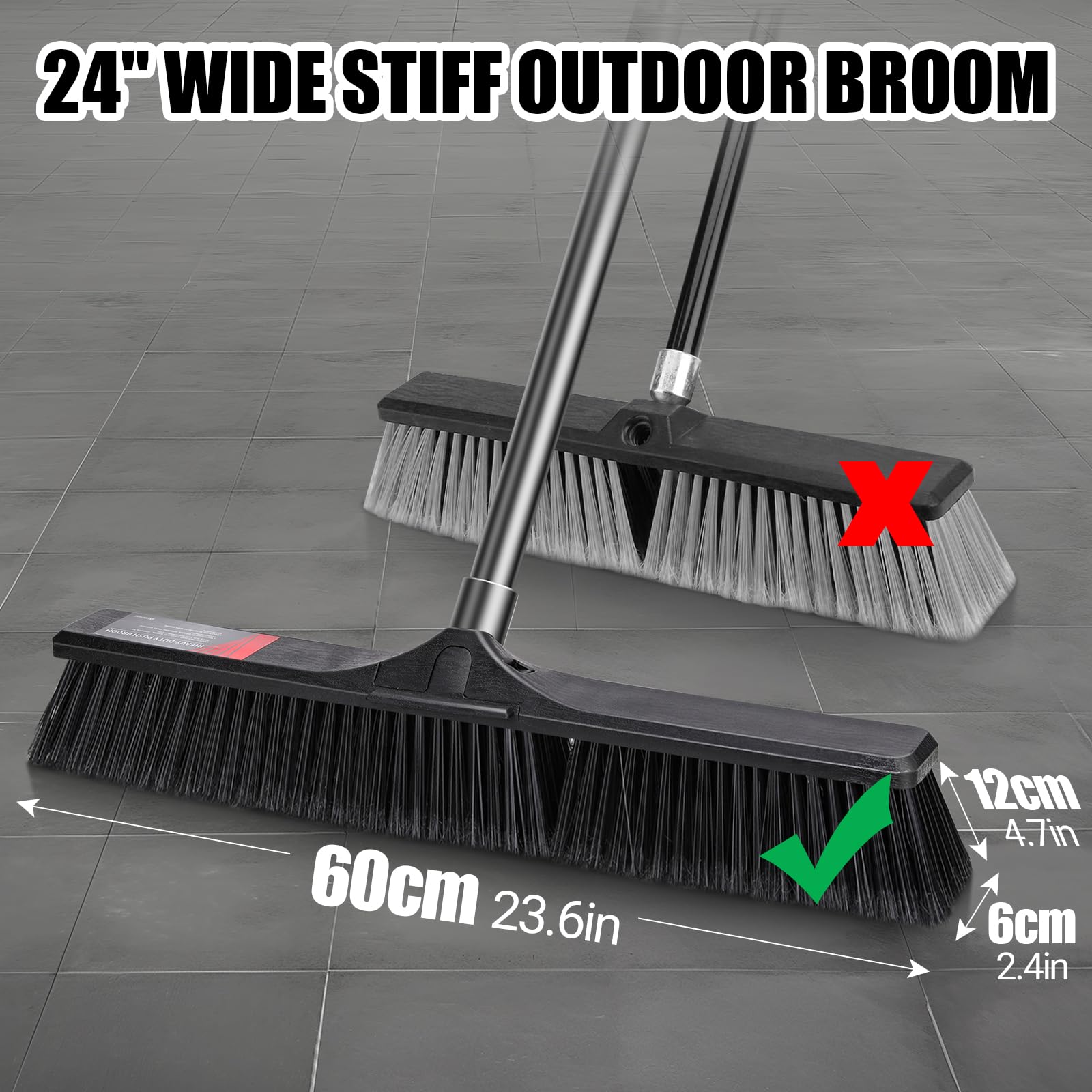 MASTERTOP Heavy Duty Garden Broom, Large Stiff Outdoor Broom with 24" Wide Brush Head - Image 3