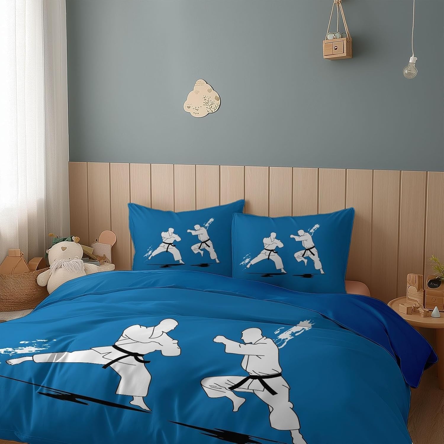 Figuras deportivas Funda Nórdica Cama 180/200 azul Microfibra Extra Suave Transpirable Juego de Cama 3 Piezas, Funda Nórdica 260 X 240 cm y 2 Funda de Almohada 50 X 75cm
