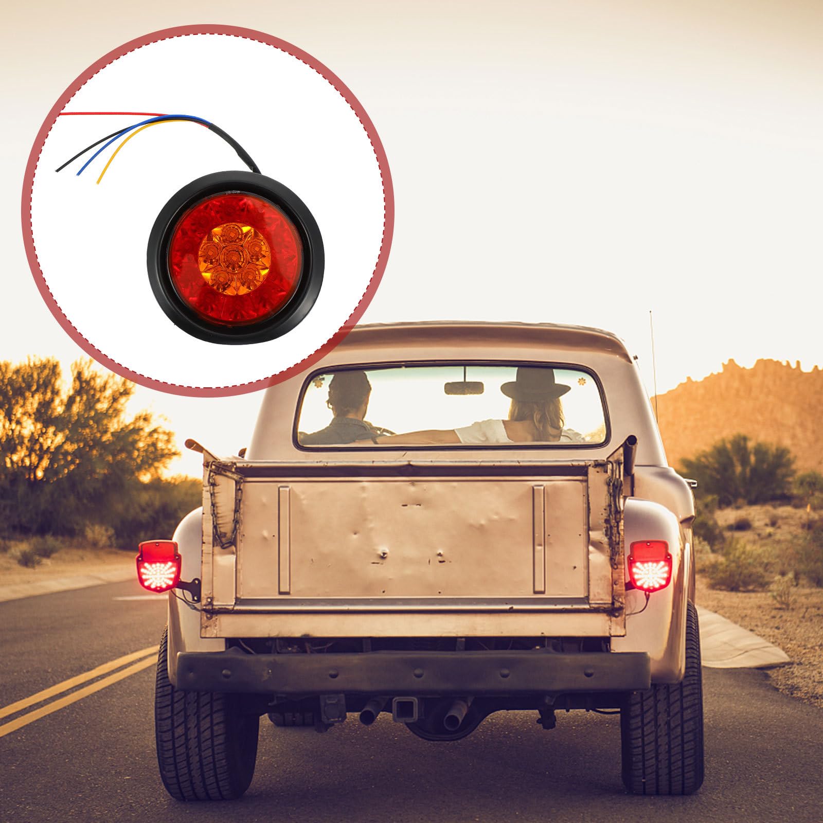 Luces Traseras Redondas para Remolque 16 Leds Bicolor, Anillo de Goma Resistente y Luz de Freno Amarilla para Señalización y Advertencia