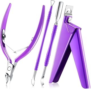 Mudder Acrylic Nail Clippers Kit False Nails Tips Cutter Professional Cuticle Trimmer Nipper Cutter Pusher Remover Stainless Steel Manicure Pedicure Art Tools Set Salon Home(Purple)