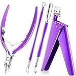 Mudder Acrylic Nail Clippers Kit False Nails Tips Cutter Professional Cuticle Trimmer Nipper Cutter Pusher Remover Stainless Steel Manicure Pedicure Art Tools Set Salon Home(Purple)