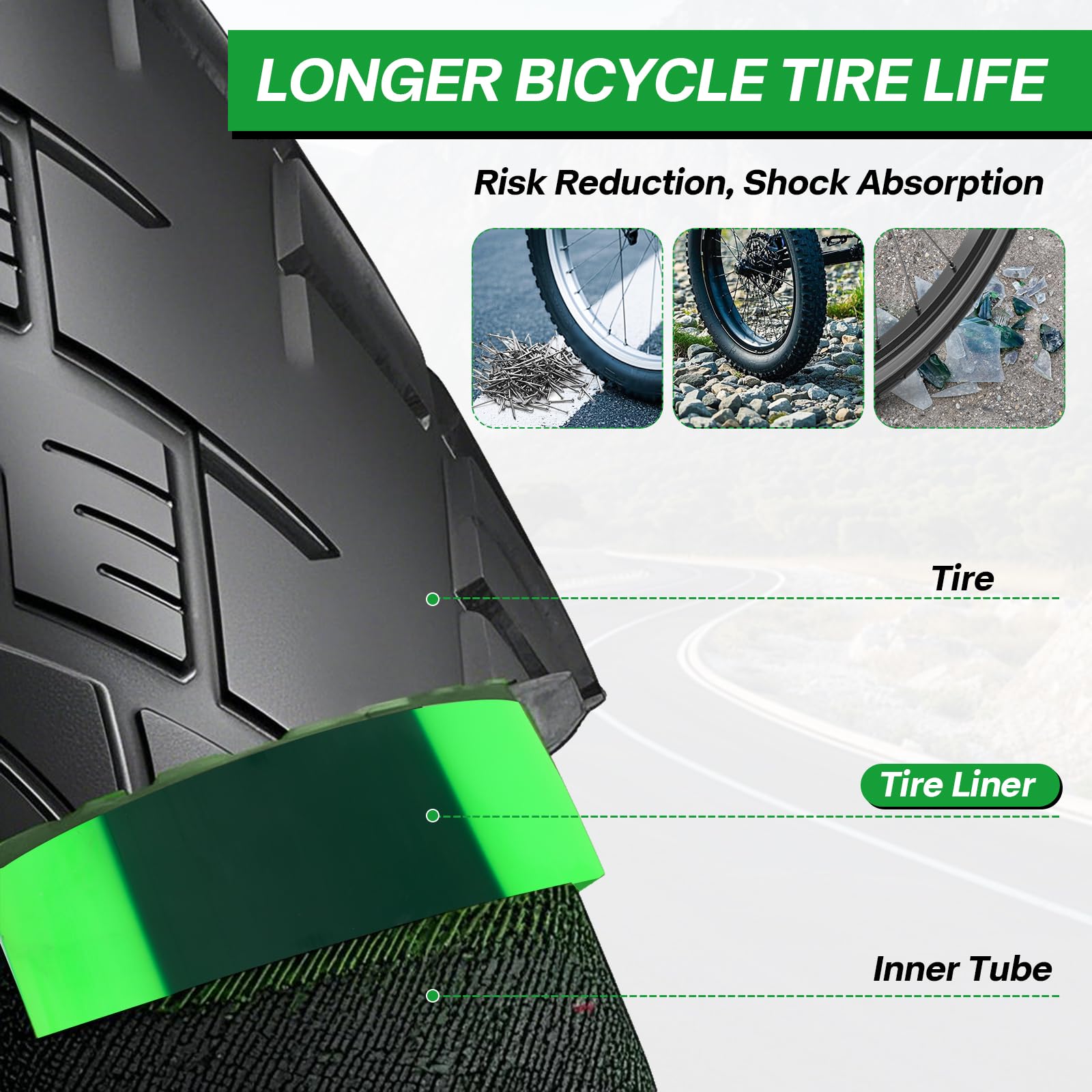 Forro de neumático de bicicleta, compatible con protector plano de tubo de bicicleta