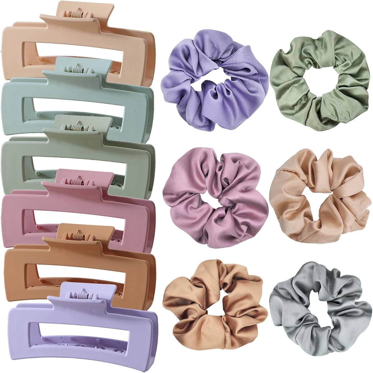 12 Pack Hair Clips Satin Scrunchies for Women Set Medium Matte Claw Clips for Women and Girls Thin Thick Curly Hair No Damage Hair Accessories