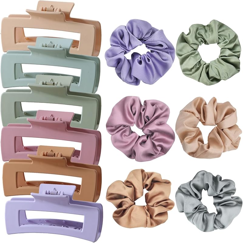 12 Pack Hair Clips Satin Scrunchies for Women Set Medium Matte Claw Clips for Women and Girls Thin Thick Curly Hair No Damage Hair Accessories