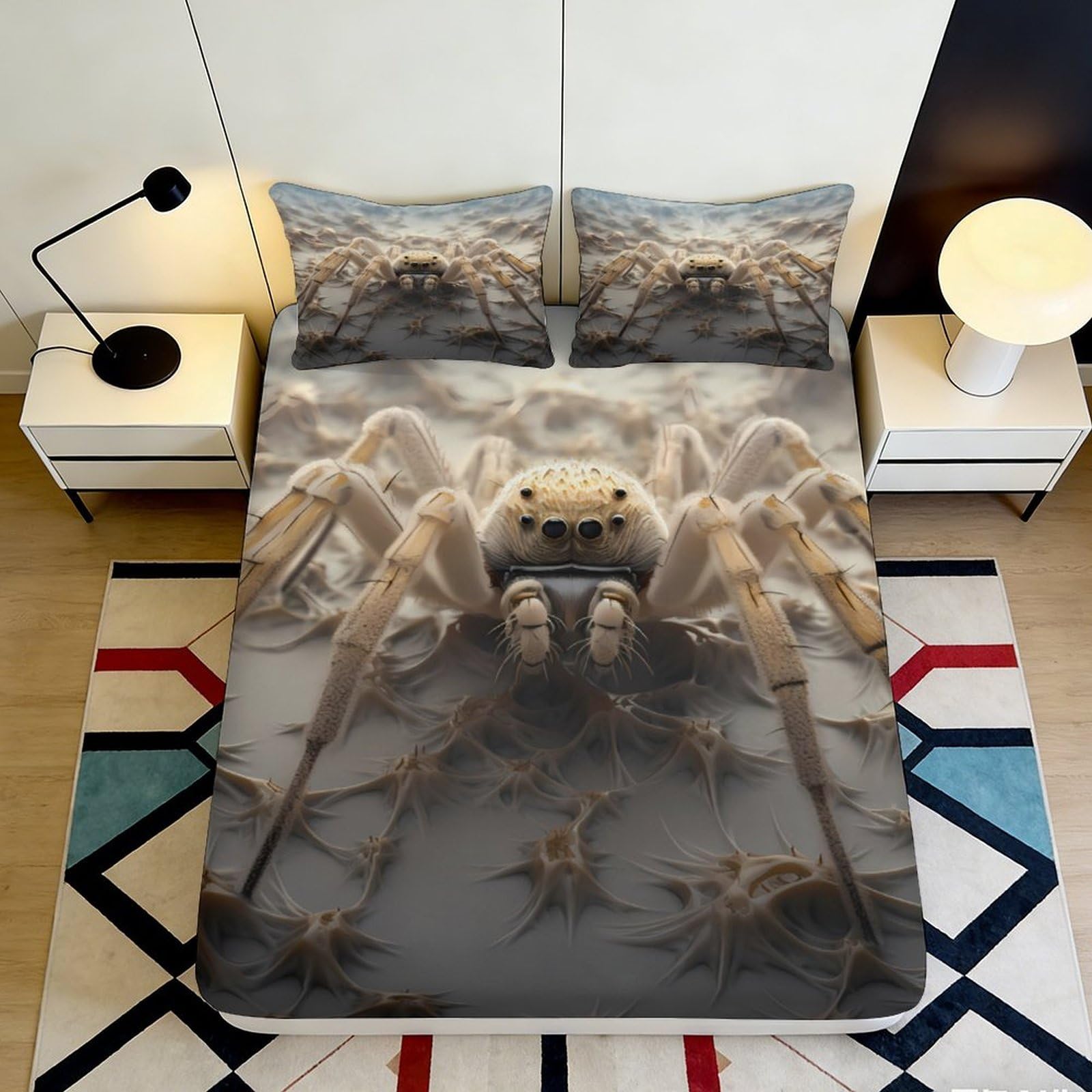 3D Printed Spider Pattern Fitted Sheet Microfiber Deep Pocket Non-Slip Bedroom Bedding Spider Mattress Fitted Cover for Adults Washable 200x200x25cm 90x200x25cm