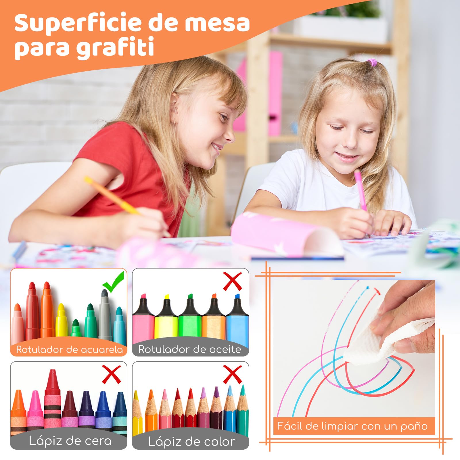 GOPLUS Juego de Mesa Infantil con 4 Sillas, Escritorio Infantil y Sillas Regulables en Altura con Bandeja para Graffiti, Mesa de Dibujo para Niños y Niñas de 2+ Años, Capacidad 50 KG (Natural)