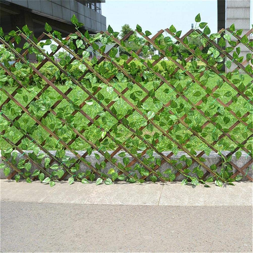 Recinzione retrattile in legno con foglie di edera artificiali, pannello espandibile da giardino per decorazione di vite per esterni, design ecologico
