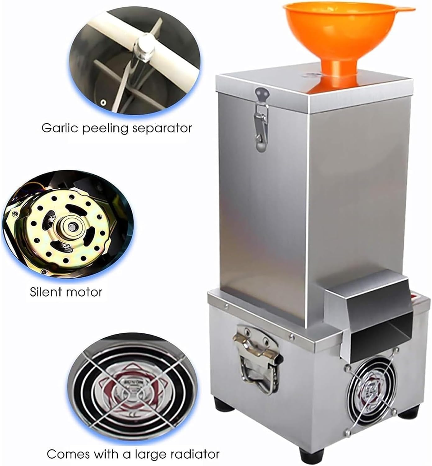 Garlic Clove Peeling Machine 200W Electric Garlic Peeler Machine, Stainless Steel Garlic Clove Peeling Machine, with Hopper 25Kg/H, Fast and Labor Saving, Rapid Heat Dissipation