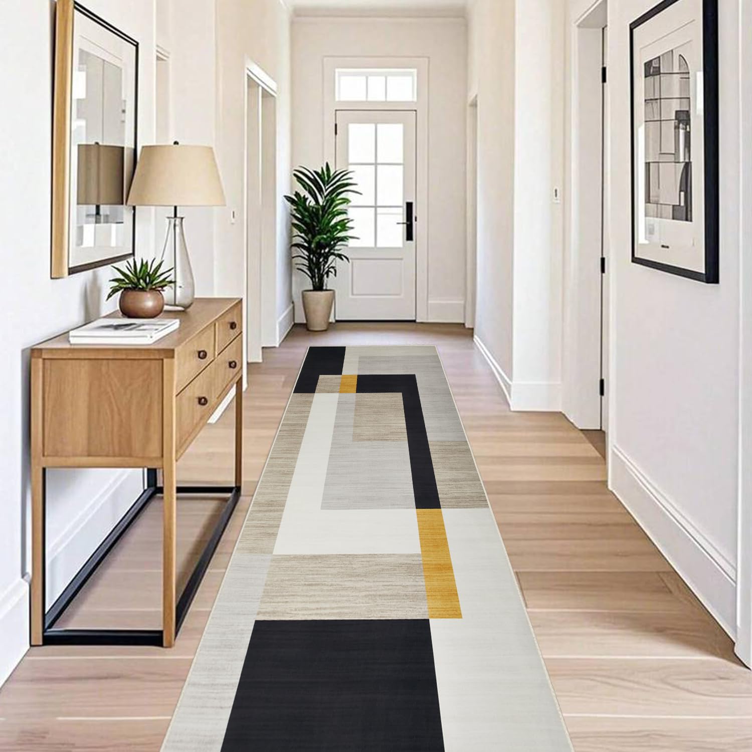 BedLooms Carpet Runners for Hallway Non-Slip 80 x 150 cm - Geometric Pattern Printed Design Bedroom Black and Yellow Carpets for Dinning Room, Lounge (Milo)