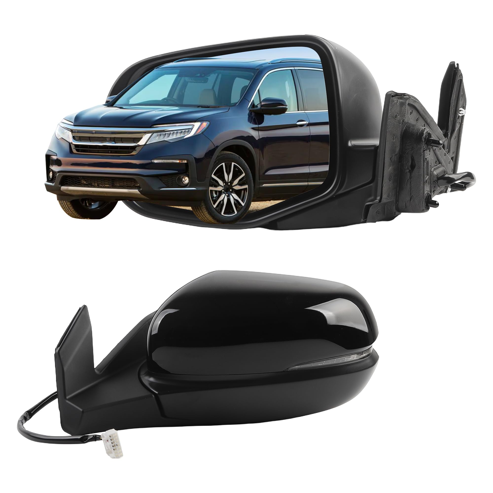 Dasbecan Side Rear View Mirror Compatible with Honda Pilot 2016-2022 | Power Heated Turn Signal ABS Housing Door Rearview Mirror Driver Left 76250TG7C42ZD HO1320334(6pin)