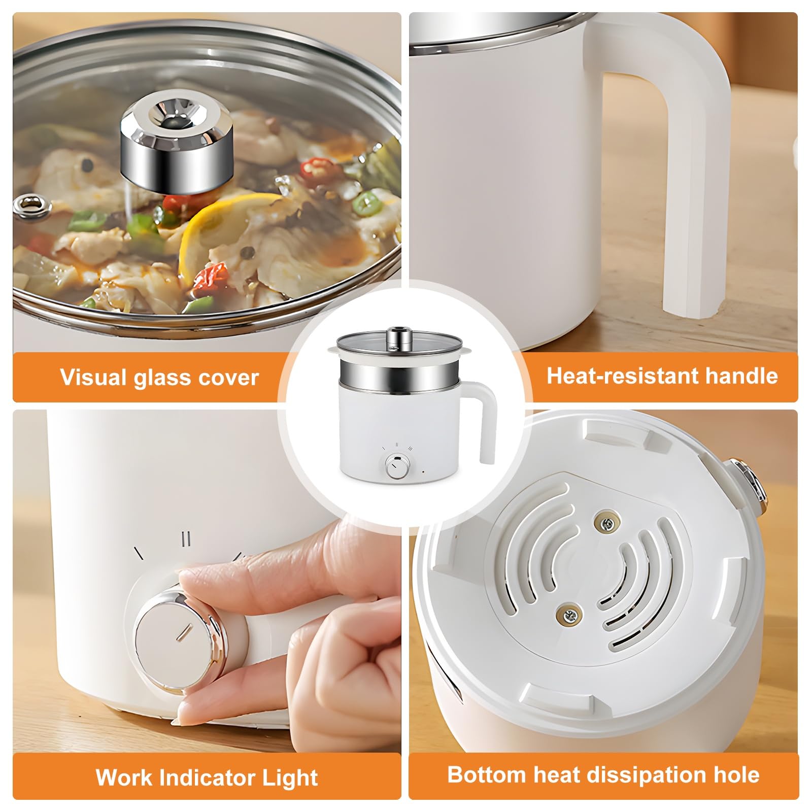 Derretidor de cera de una pieza, olla eléctrica pequeña, 1,7 l, 300 W/600 W, olla eléctrica para sopa, pasta, avena, albóndigas, con doble barra