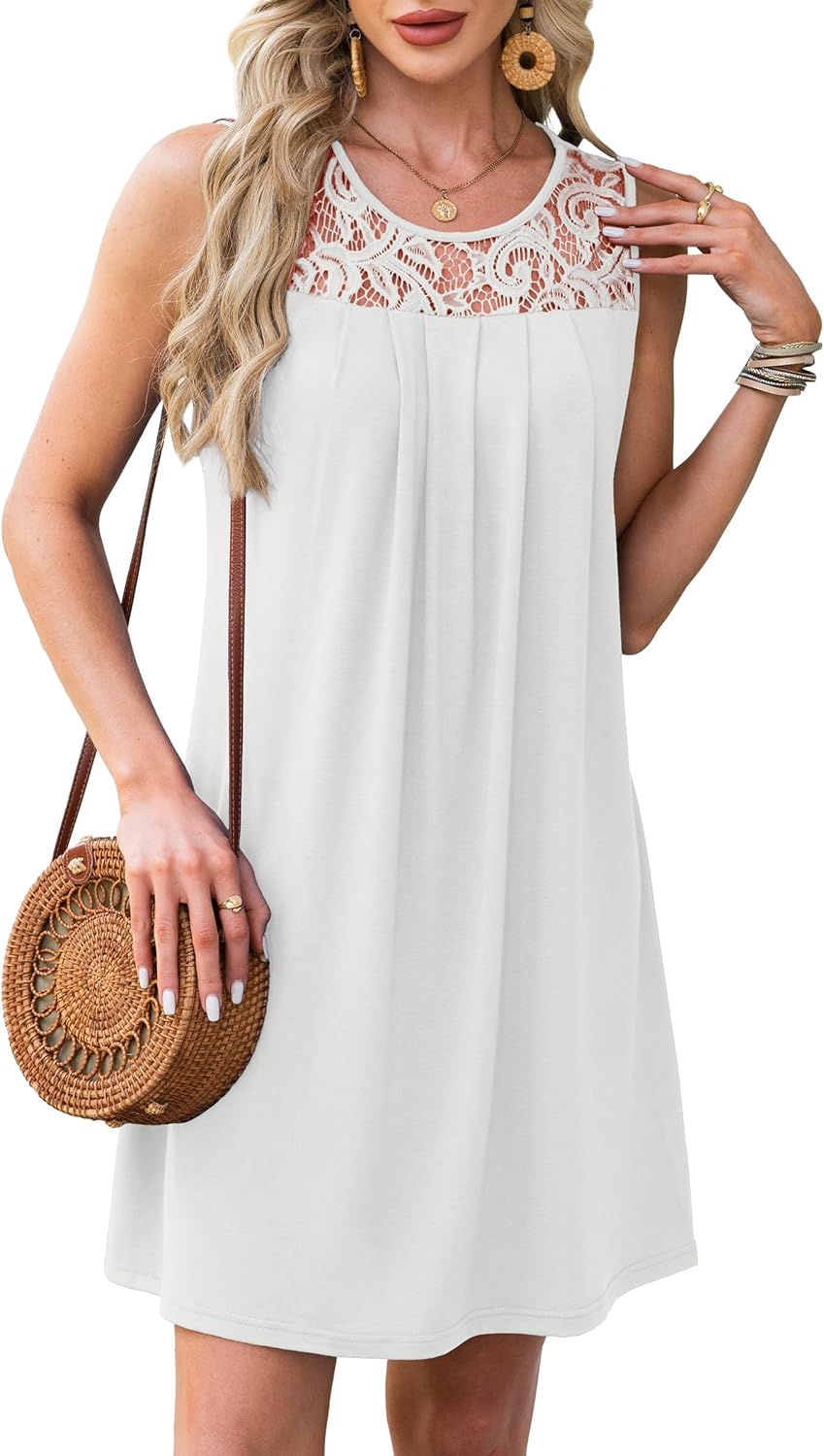 Summer Dresses for Women Beach Cover Up Sleeveless Lace Crewneck Sundress (S-3XL) - Image 4