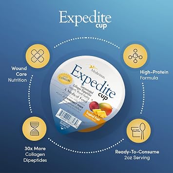 Medtrition Expedite Gelatein Cup, Fast Track Wound Healing, 30X More Collagen Dipeptides Than Powder, Supports Wounds, Foot Ulcers, Cosmetic Surgery, and More (2 Fl Oz, Pack of 12)