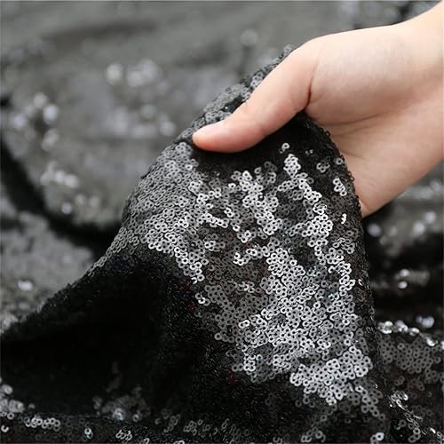 Miniatura 3 de Poise3EHome 2 piezas de 3 pies x 8 pies de cortina de lentejuelas negra, fondo de fotografía con purpurina, cortina secuencia para Halloween,