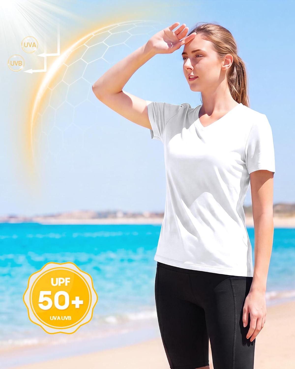 Runhit Womens Workout Tops Short Sleeve UPF 50+ Athletic Sun Shirts Quick Dry V Neck T-Shirt Moisture Wicking Gym Hiking Tee