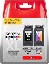 560 561 Cartridges Compatible with Canon Printer Cartridges 560 XL 561 XL for Canon PIXMA TS5350i TS7450i TS5300 TS5350a TS5350 TS5351i TS5355a TS7400 TS7451a TS7450 TS5355 1 Black, 1 Colour)