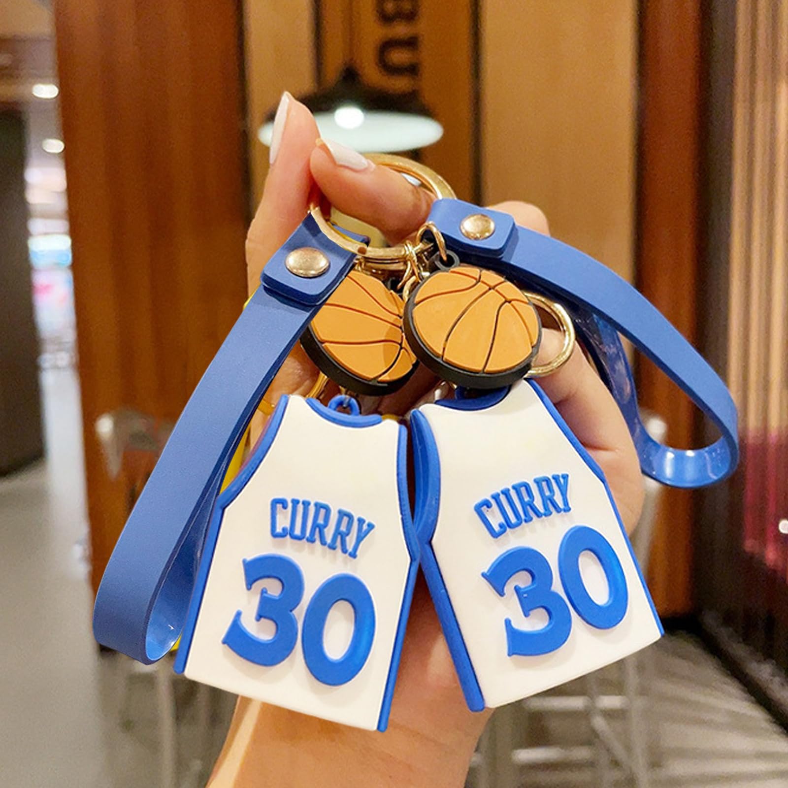 Portachiavi in Jersey, Portachiavi 3D Cartone Animato in Silicone, Immagine Delicata, für Souvenir, Ornamenti per Zaini, Appassionati di Basket(Maglia bianca n. 30)