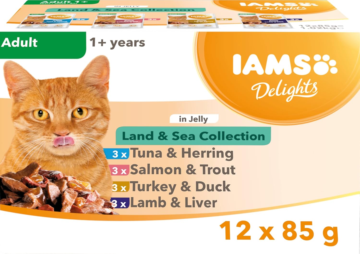 Iams Delights Wet Meat and Fish in Jelly for Cats, 12 x 85 g (Packaging