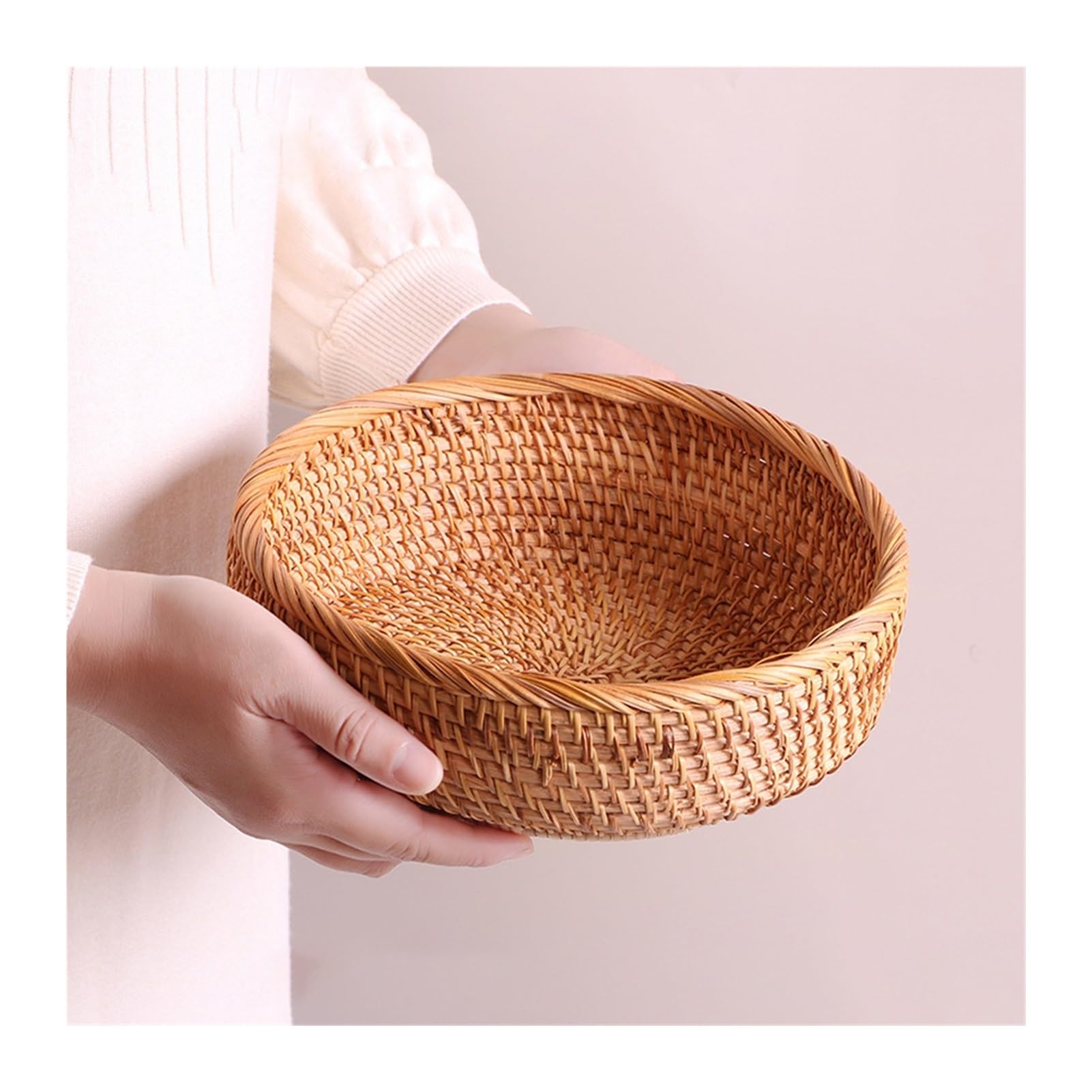 Handmade Rattan Bread Basket Natural Round Fruit Baskets Wicker Storage Bowls Woven Serving Basket Bowls Decorative Baskets for Kitchen Counter Organizing