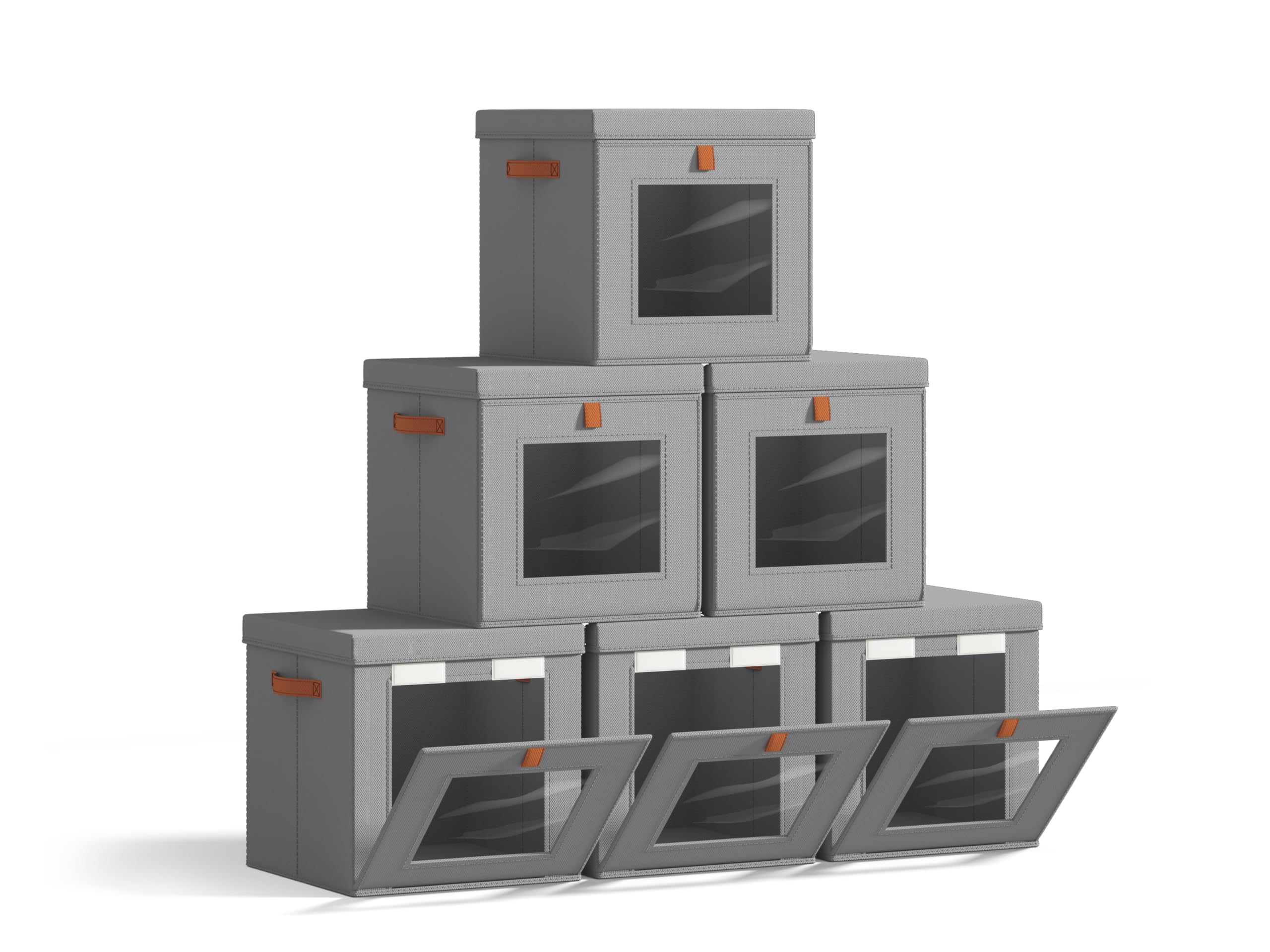 Homsorout Cube Storage Bins with Lids - Front Opening, Clear Window, 6 Pack