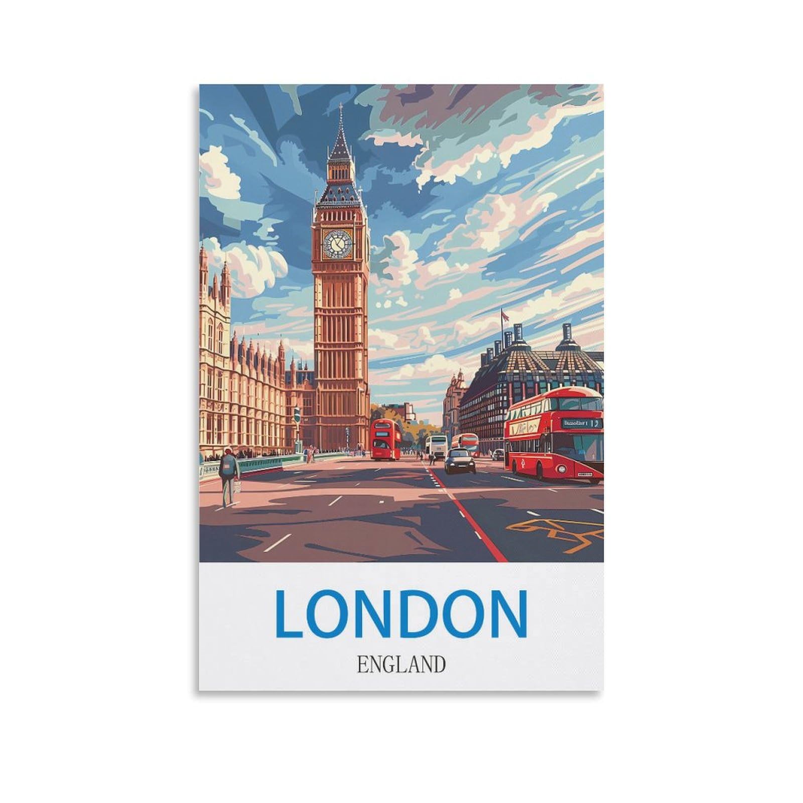 Fuudang Unframe-Style London England Vintage Travel Poster 16X24inch(40X60cm) Canvas Art Poster And Wall Art Picture Print Modern Family Bedroom Decor Posters