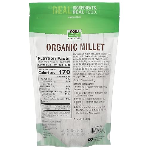 Miniatura 2 de NOW Foods, Mijo orgánico, sin gluten, grano entero, descascarillado, cultivado en Estados Unidos, 16 onzas (el embalaje puede variar)