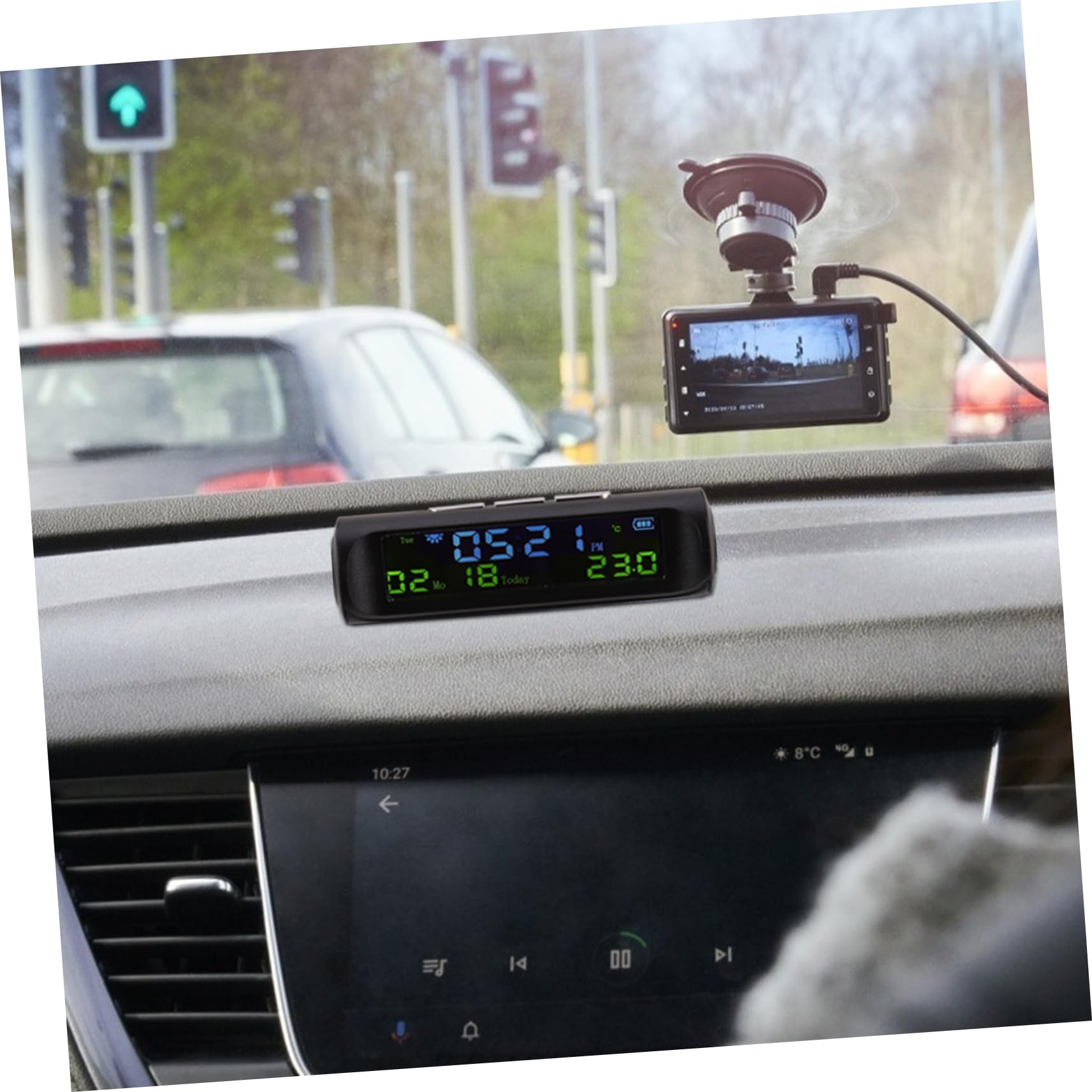 Gatuida 3piezas Reloj Solar Digital Portátil y Pantalla Led Para Coche Medidor De Temperatura y Voltímetro Para Salpicadero Automotriz