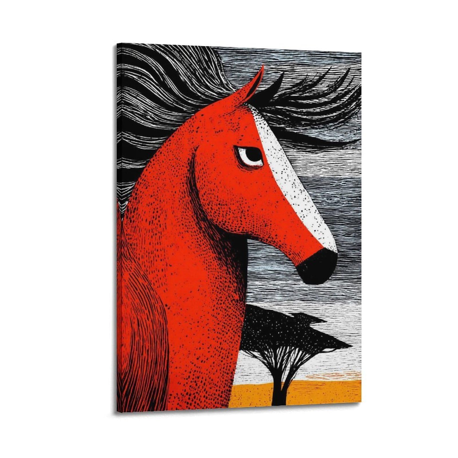 Xkuga Boys Frame-Style Abstract Poster Horse Red Equine Portrait Folk Style Modern Decorative Canvas Prints - Ideal Wall Art For Family, Man Cave, Game Room, & Girls Bedroom 20X30inch(50X75cm)