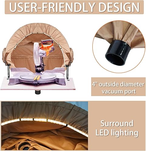 Miniatura 9 de GARVIN Campana de recolección de polvo para sierra ingletadora con luz, solución de polvo para sierra ingletadora de mesa, accesorio de campana