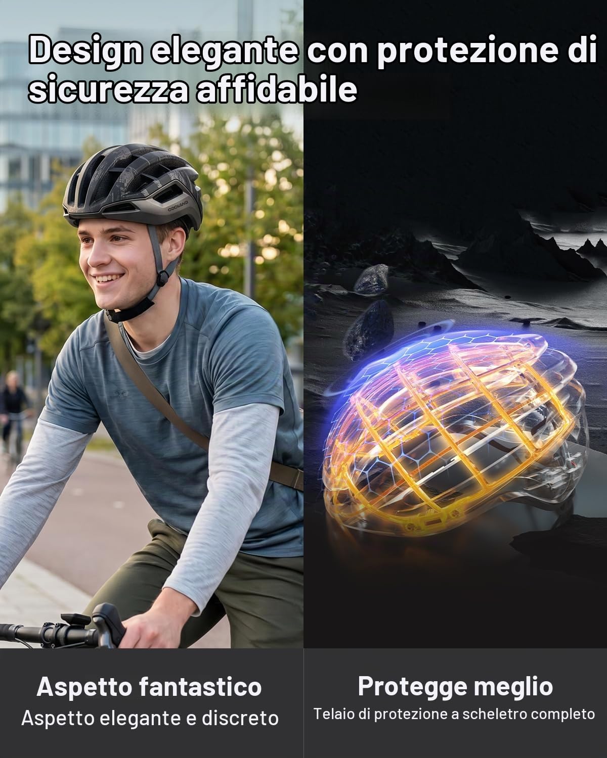 Odoland Casco da Bicicletta per Uomo e Donna, Casco da Bici da Strada per Adulti con Aistema di Ventilazione, Casco da Ciclismo Leggero e Taglia Regolabile, per Ciclismo Urbano