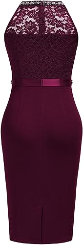 Miniatura 6 de Miusol Vestido de cóctel sin mangas con cuello halter y encaje floral retro para mujer