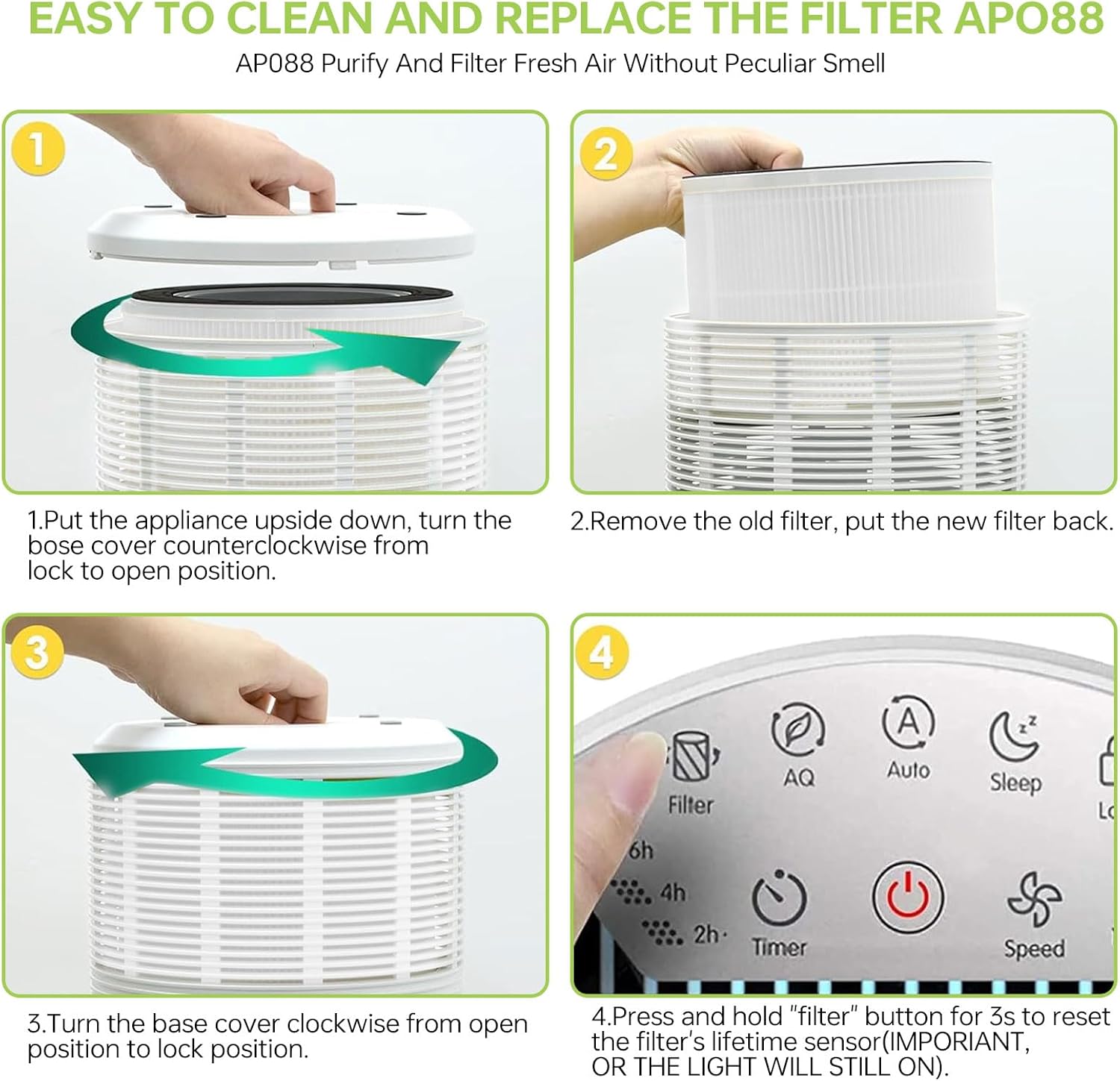 2 Pack True Air Purifier Filter Replacement for RENPHO RP-AP088, Compatible with RP-AP088W RP-AP088B RP-AP088-F1 and RP-AP088-F2, Activated Carbon Filter, White - Image 7