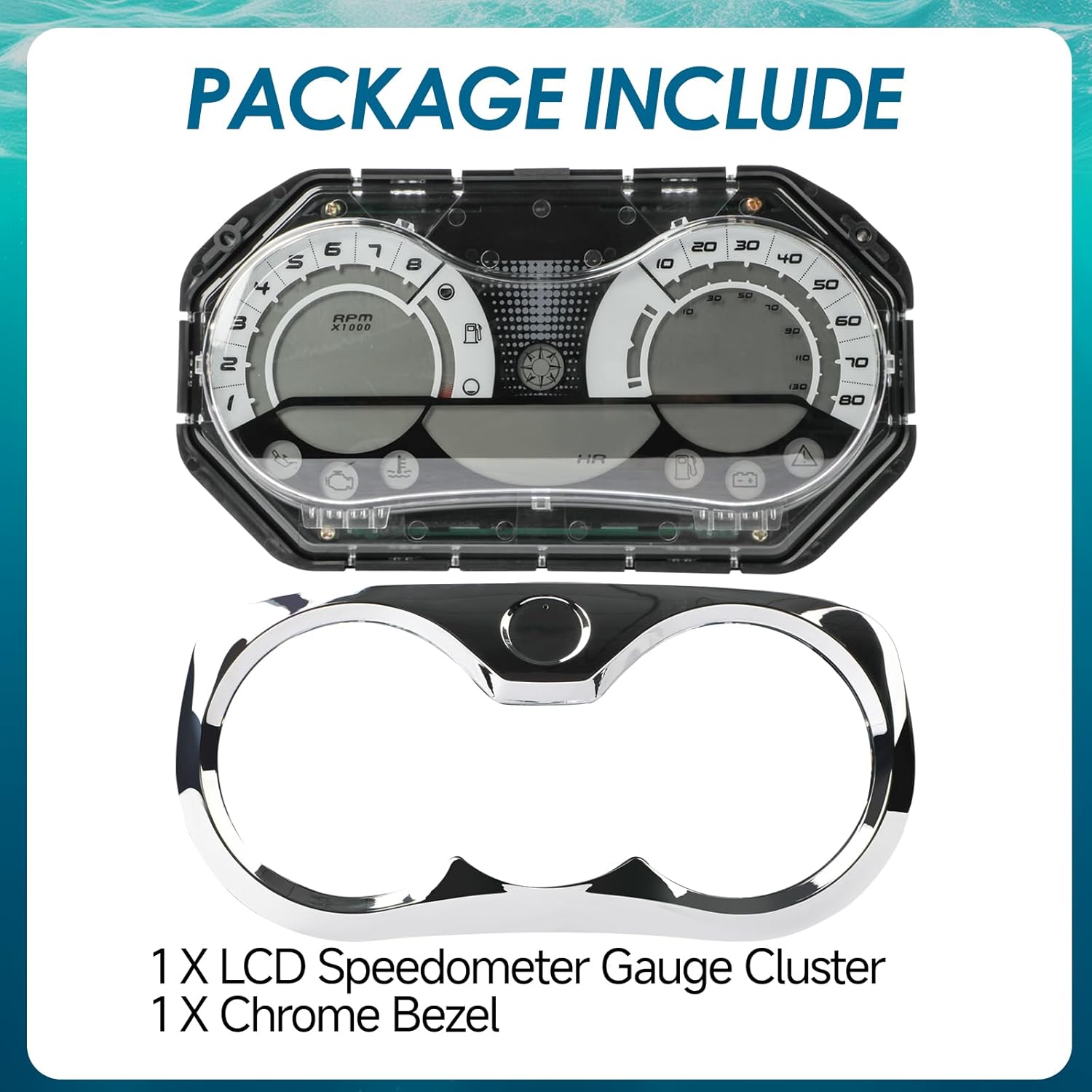 278002270 Upgrade LCD Speedometer Gauge Cluster Fit for SeaDoo GTX RXP RXT Wake, Replace OE 278002328 278002326 278002319 278002317 278002144, with Chrome Bezel