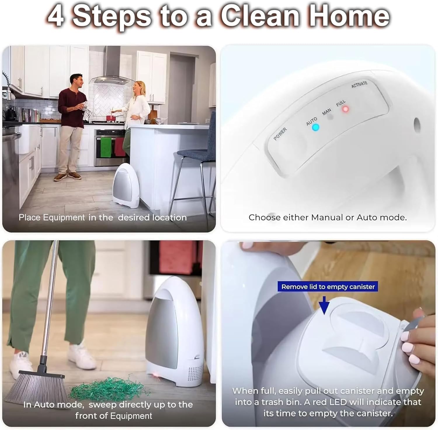 Aspirador automático sin contacto, aspiradora con contenedor con cable con gran caja de polvo y sensores automáticos para un barrido eficiente del pelo de mascotas y la suciedad