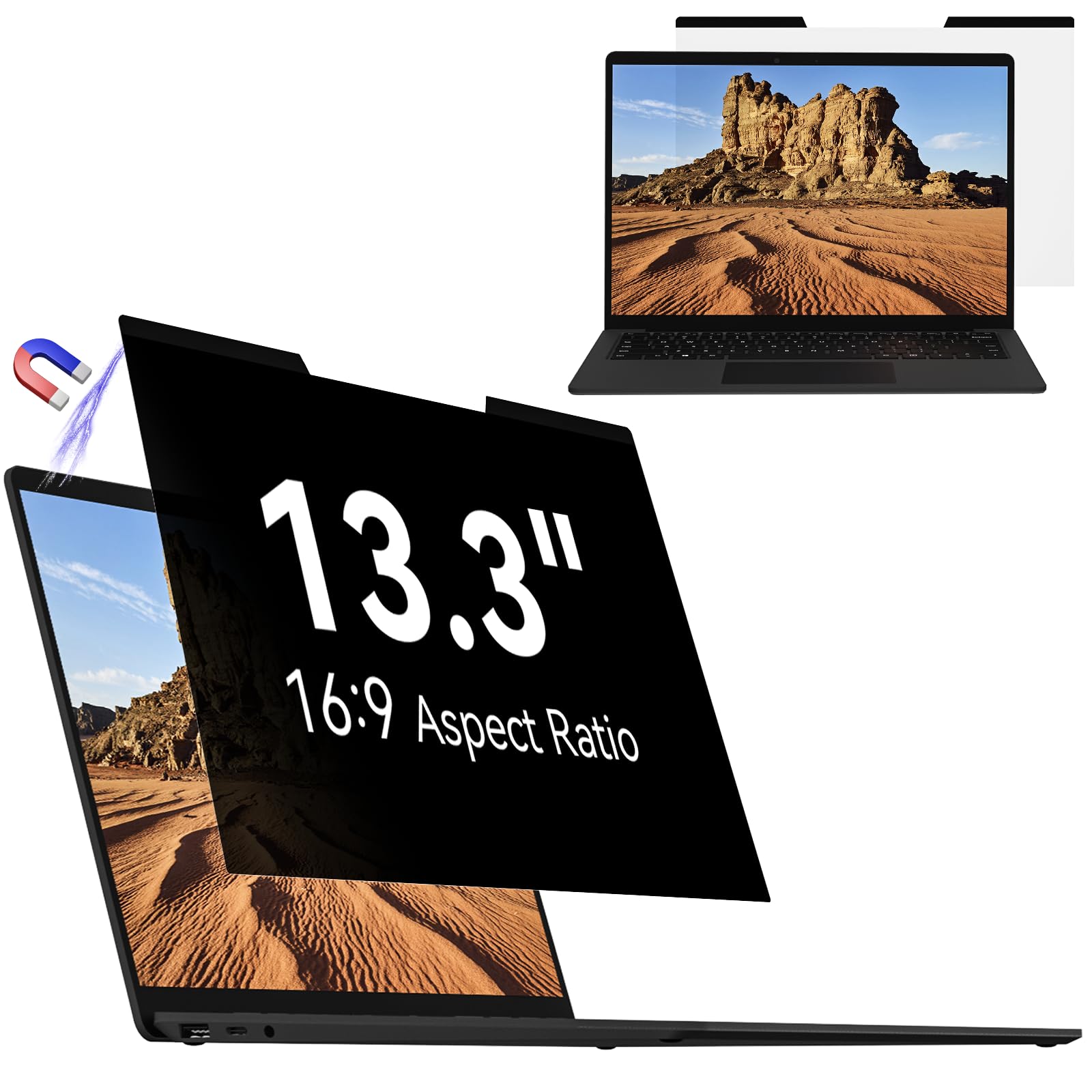 Mamol Magnetic Laptop Privacy Screen 13.3 inch ,16:9 Aspect Removable Anti Glare Protector Blue Light Privacy Screen Filter,Filter Shield Compatible with HP/Dell/Acer/Asus/Samsung/Lenovo/Thinkpad Envy Xps