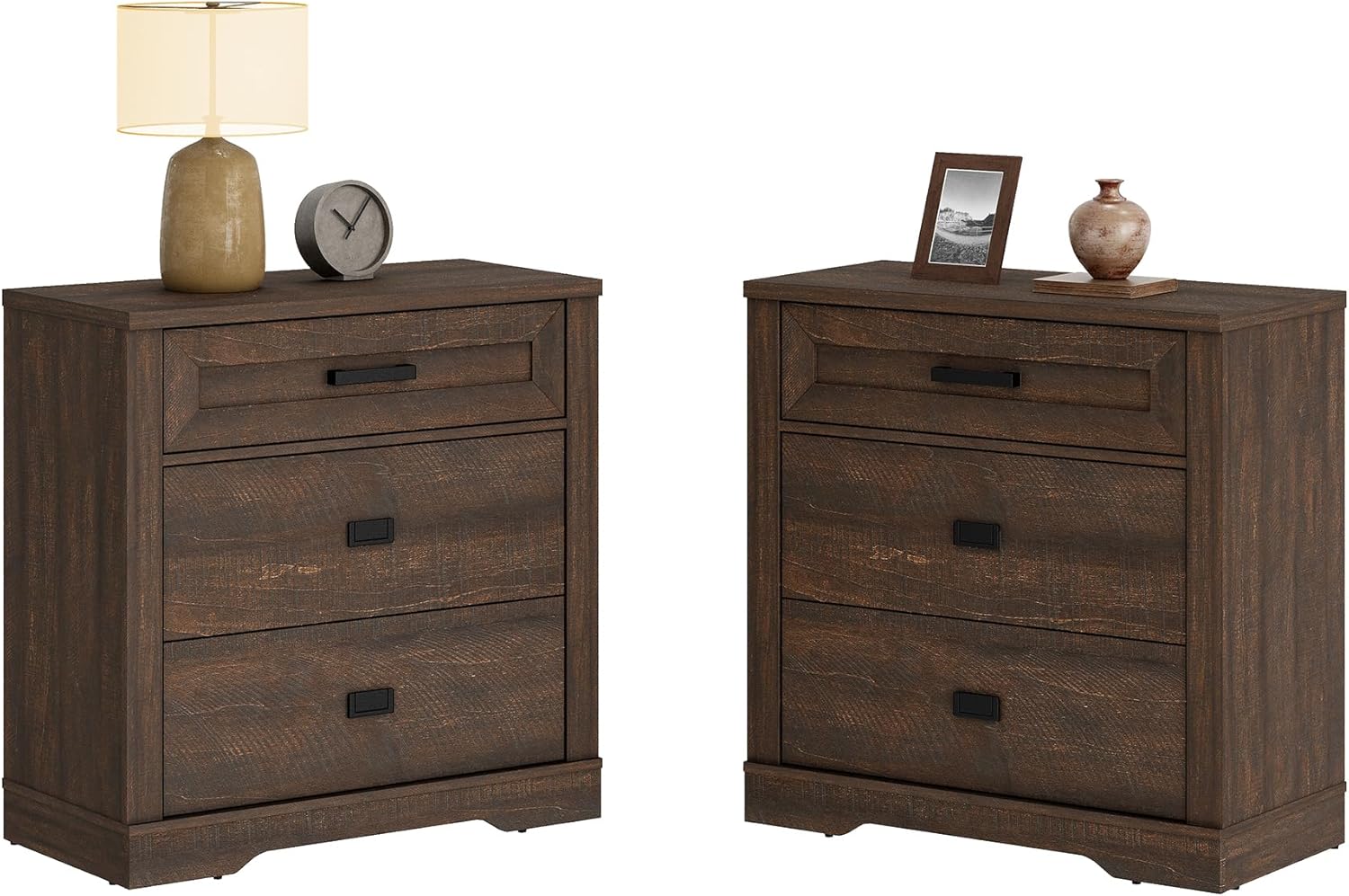 WAMPAT 31.5" Wide Large Nightstand Set of 2, 32" Tall Oversized Modern Farmhouse Bedside Table with Large Drawers 2-Piece Set for Bedroom,Dark Walnut Brown