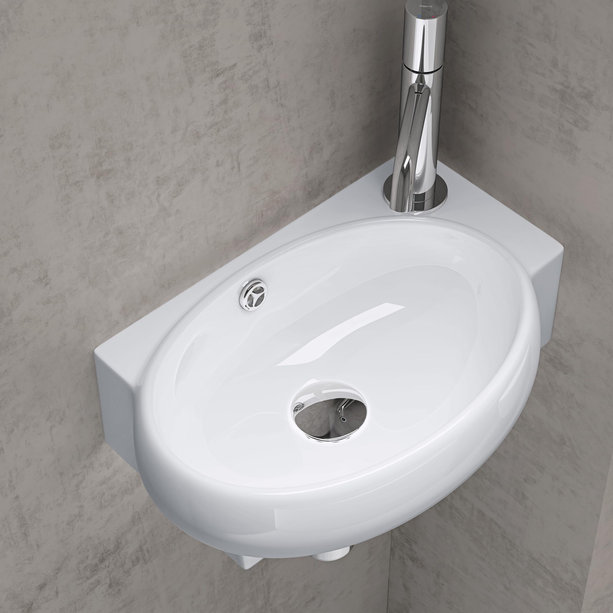 doporro Aufsatzwaschbecken für Gäste-WC – Hängewaschbecken, Keramik, weiß (Brüssel001R), 42x28x15 cm