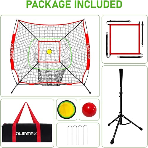 Miniatura 2 de Red de 6x6 pies para béisbol, red de entrenamiento de béisbol y sóftbol con poste de bateo, zona de impacto y objetivo circular y pelota con peso,