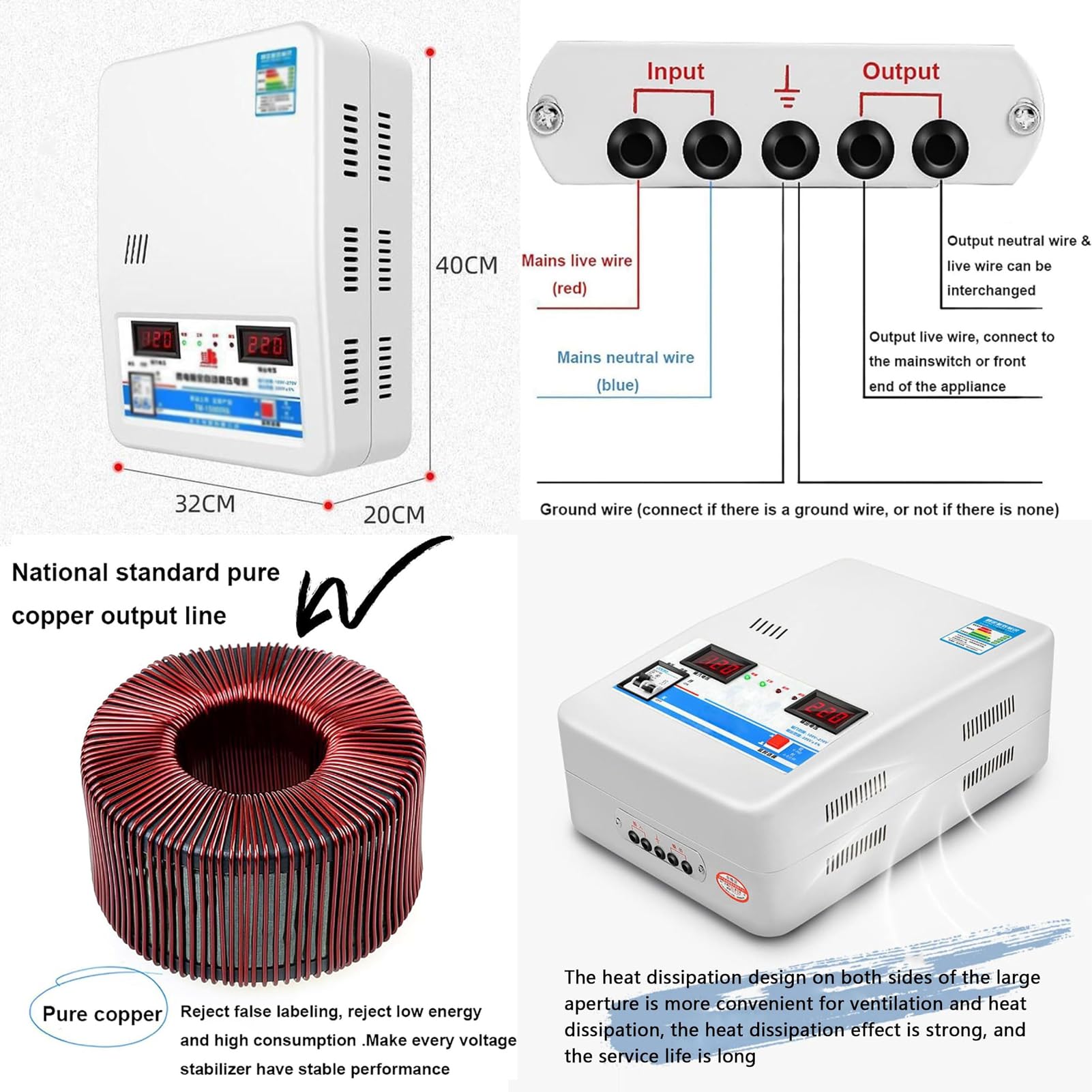 Estabilizador Automático de Tensión, Estabilizador Monofásico CA Fuente de Alimentación Montaje en Pared o en Plano, Alta Eficiencia de Conversión 120V-270V