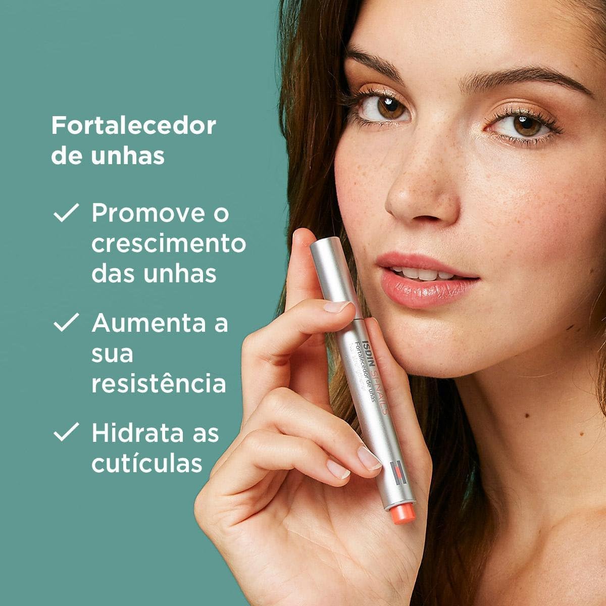 Close-up do produto com fundo liso de cor verde-azulada.