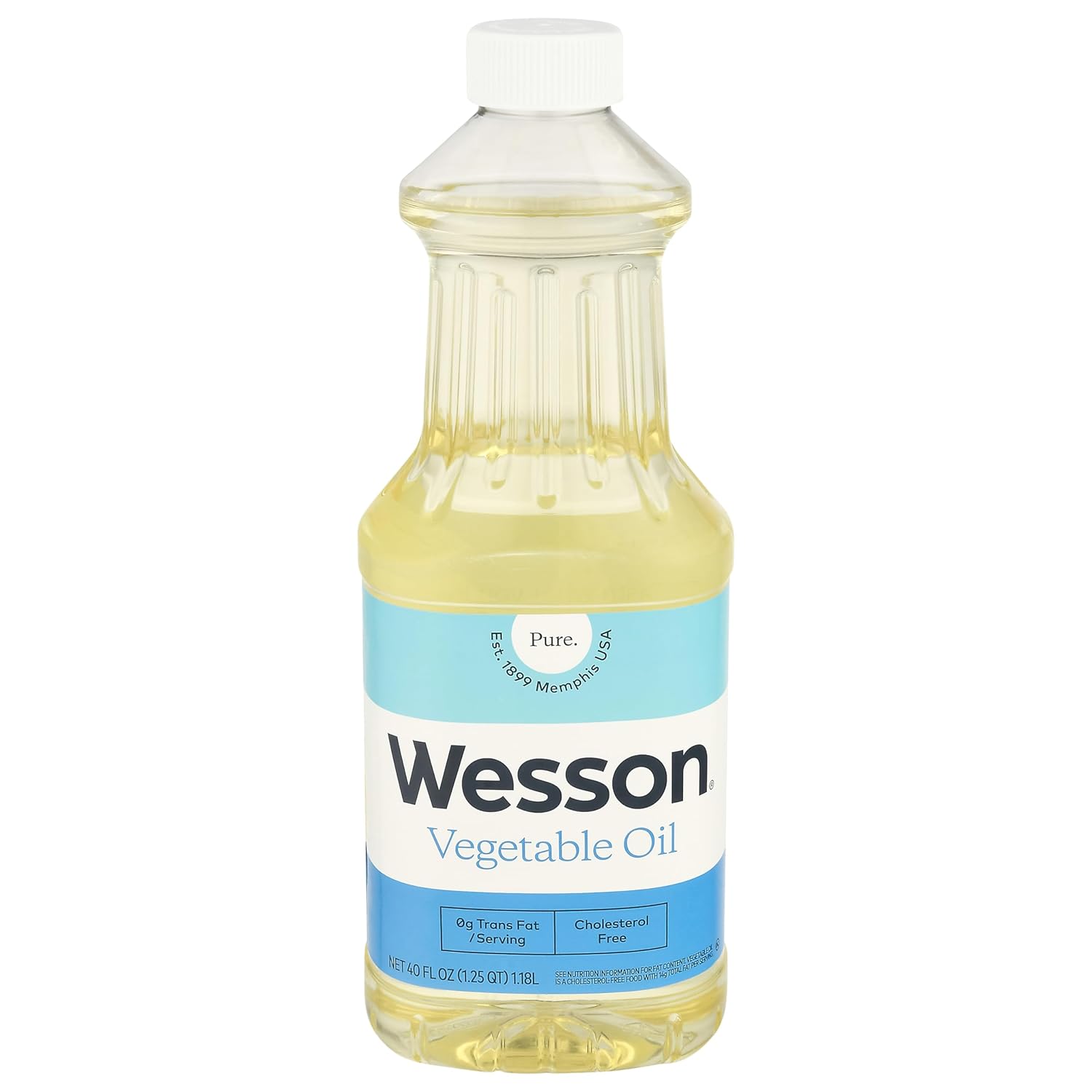 Wesson Pure 100% Natural Vegetable Oil, 40 Fl Oz - Cholesterol-Free, 0g Trans Fat, Ideal for Frying, Baking & Marinades