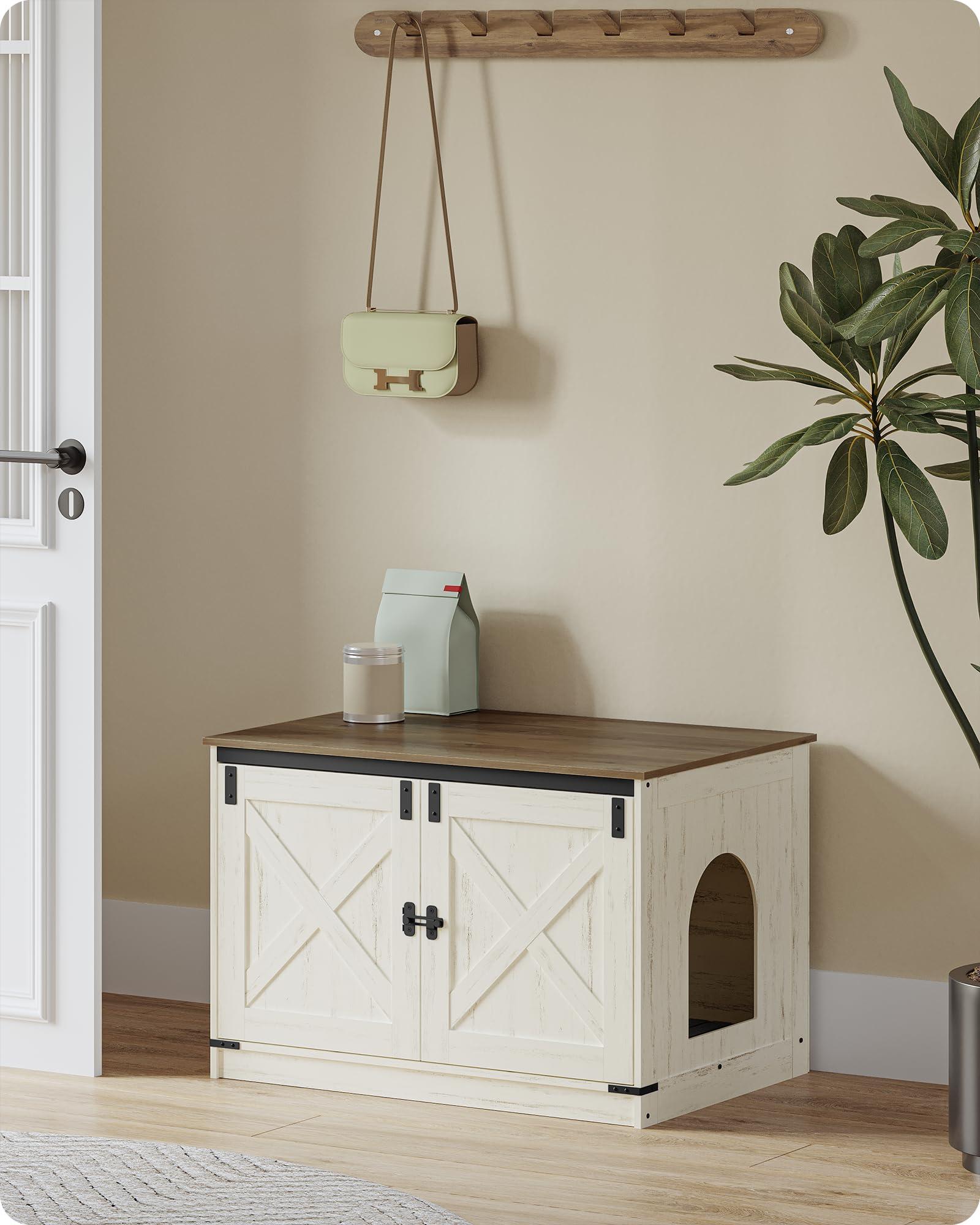 Hzuaneri Maison de Toilette Chat, Meuble Litiere Chat, Meuble à Litière avec Cloison Amovible, Maison pour Chats, Entrée Réversible à Gauche ou à Droite, 80 x 50 x 54 cm, Marron et Blanc CB86614X