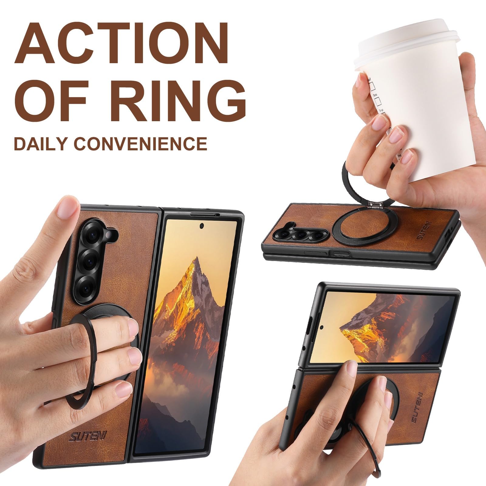 Funda para Galaxy Z Fold 8 Ultra con Anillo Giratorio de 360°, Marrón