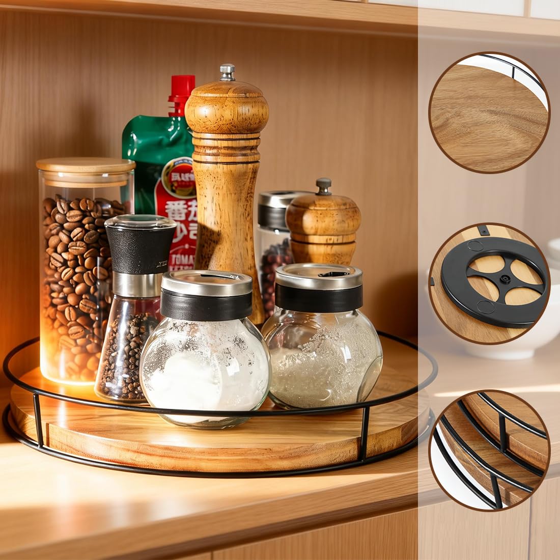 WLWNWFT Lazy Susan Lot de 2 plateaux rotatifs pour réfrigérateur - Plateau tournant pour épices - Organiseur de cuisine - Étagère à épices rotative à 360°