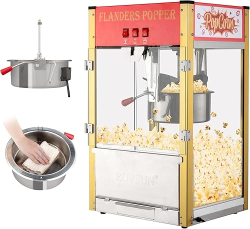 ROVSUN Máquina comercial de palomitas de maíz estilo cine con hervidor de 12 onzas que hace hasta 80 tazas, máquina de palomitas de maíz para