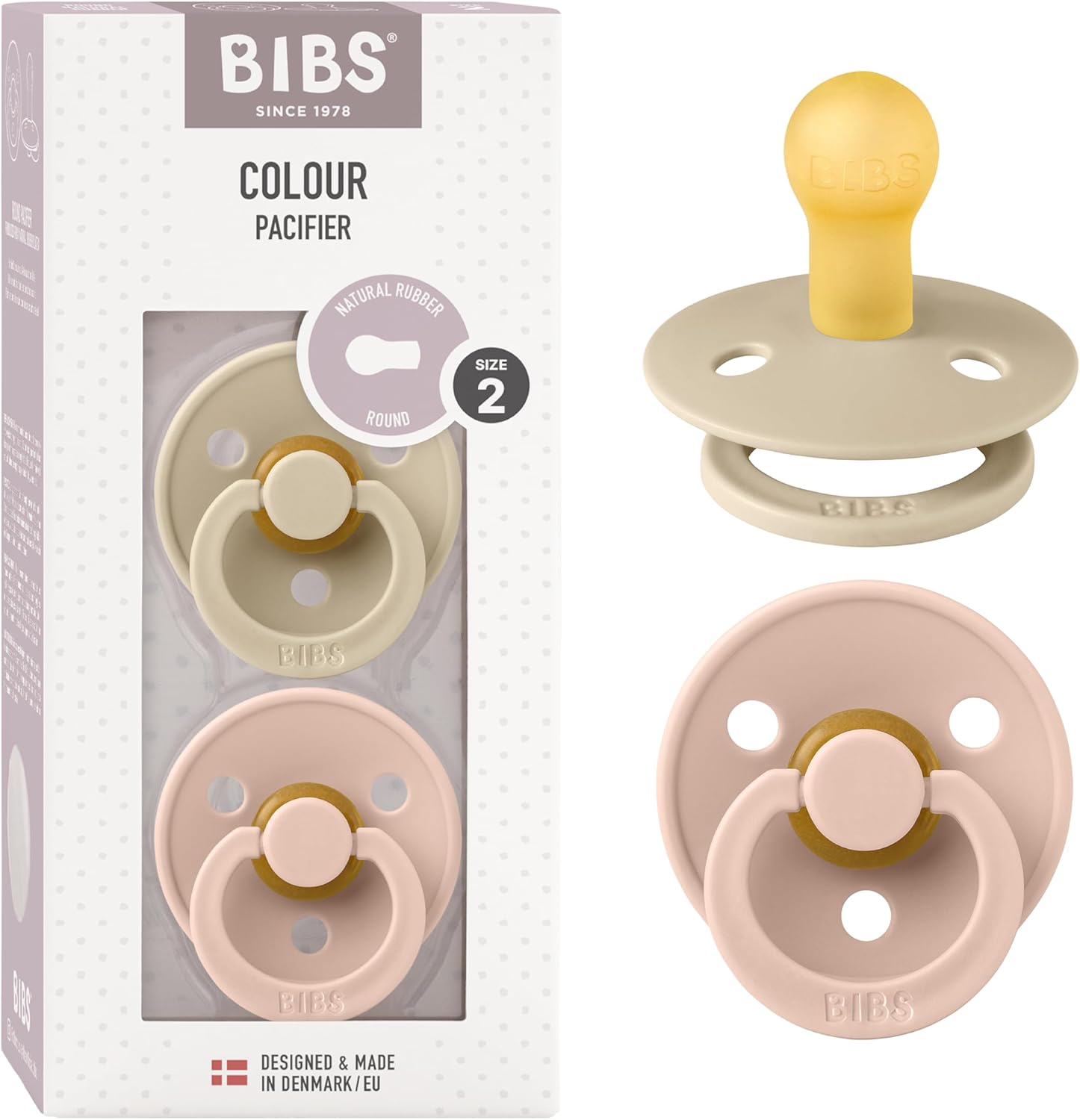 BIBS Color Collection BPA-Free Latex Pacifiers Round Nipple 2-Pack